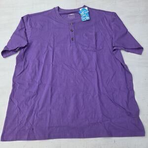 MAGCOMSEN Men's 2XL T Shirt Henley Short Sleeve Pocket Tee Purple EUC
